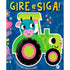 Livro infantil Gire e Siga, capa azul com trator verde e vaca. — Plenitude