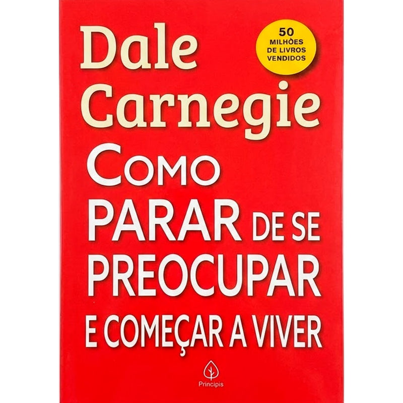 Livro Como Parar de Se Preocupar e Começar a Viver de Dale Carnegie, capa vermelha com letras brancas. — Plenitude
