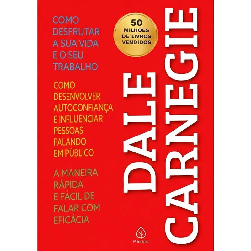 Box de livros "Dale Carnegie", capa vermelha com títulos em branco e dourado. — Plenitude