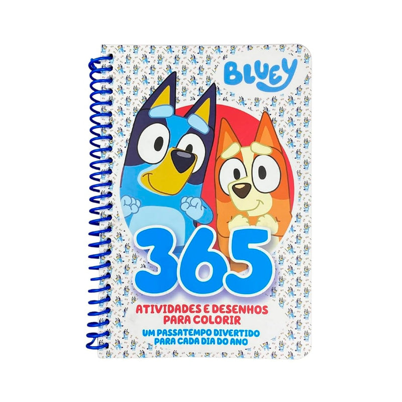 Caderno de atividades Bluey 365 Atividades e Desenhos para Colorir, capa com Bluey e Bingo. — Plenitude