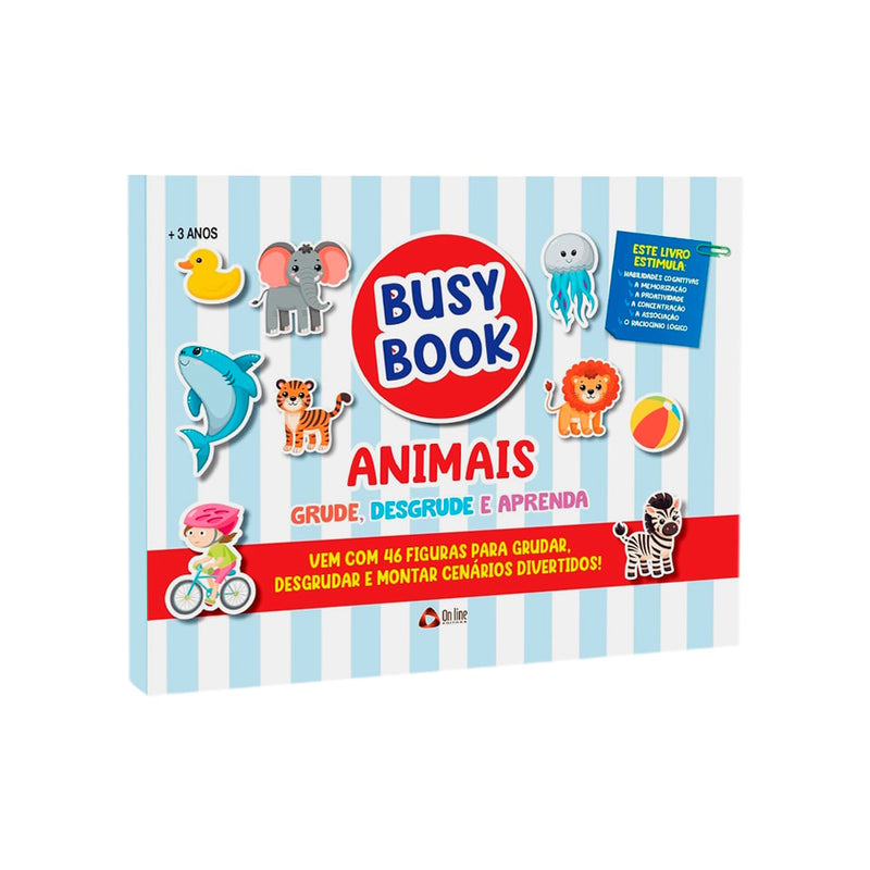 Busy Book Animais, livro de atividades com figuras de animais para grudar e desgrudar. — Plenitude
