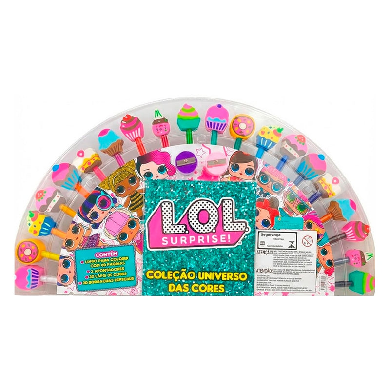 Kit de colorir L.O.L. Surprise! Coleção Universo das Cores, com lápis de cor e borrachas. — Plenitude