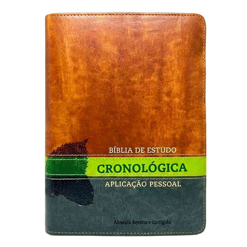 Bíblia de Estudo em Ordem Cronológica Aplicação Pessoal | ARC | Letra Normal | Capa Marrom/Verde Lux