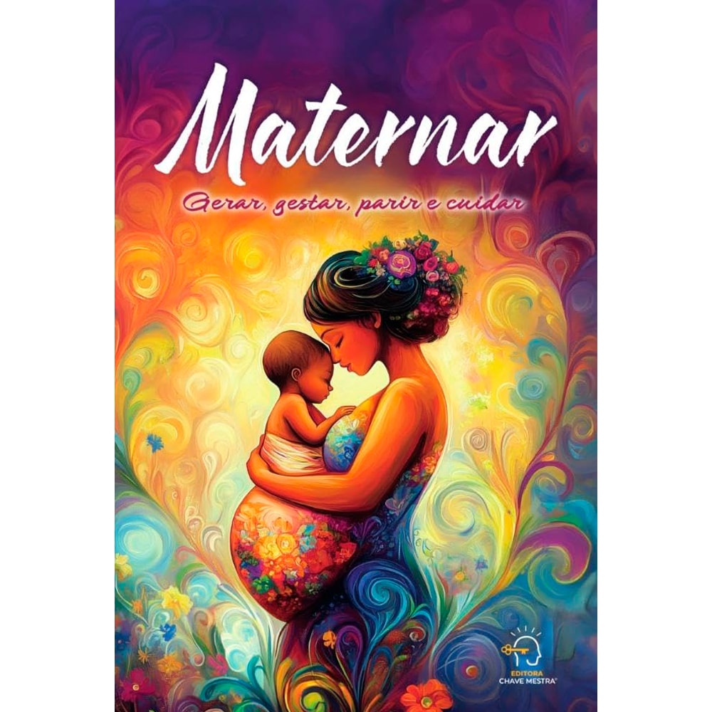 Livro Maternar, capa colorida com mãe e bebê em estilo artístico. — Plenitude
