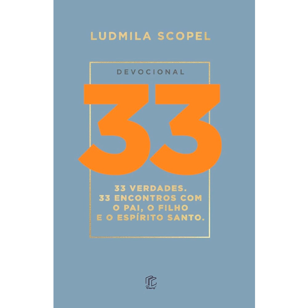 Livro Devocional 33, capa azul com o número 33 em laranja e bordas douradas. — Plenitude