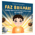 Livro infantil Faz Brilhar, capa azul com menino e fantasmas. — Plenitude