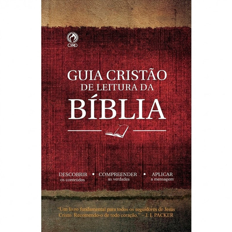 Livro "Guia Cristão de Leitura da Bíblia" de J. I. Packer, capa vermelha texturizada com ícone de livro. — Plenitude