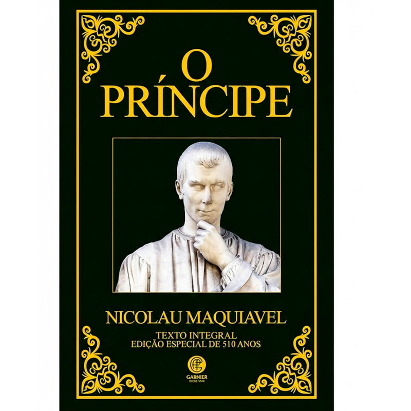 Livro "O Príncipe" de Nicolau Maquiavel Edição de Luxo Almofadada, capa preta com busto branco. — Plenitude