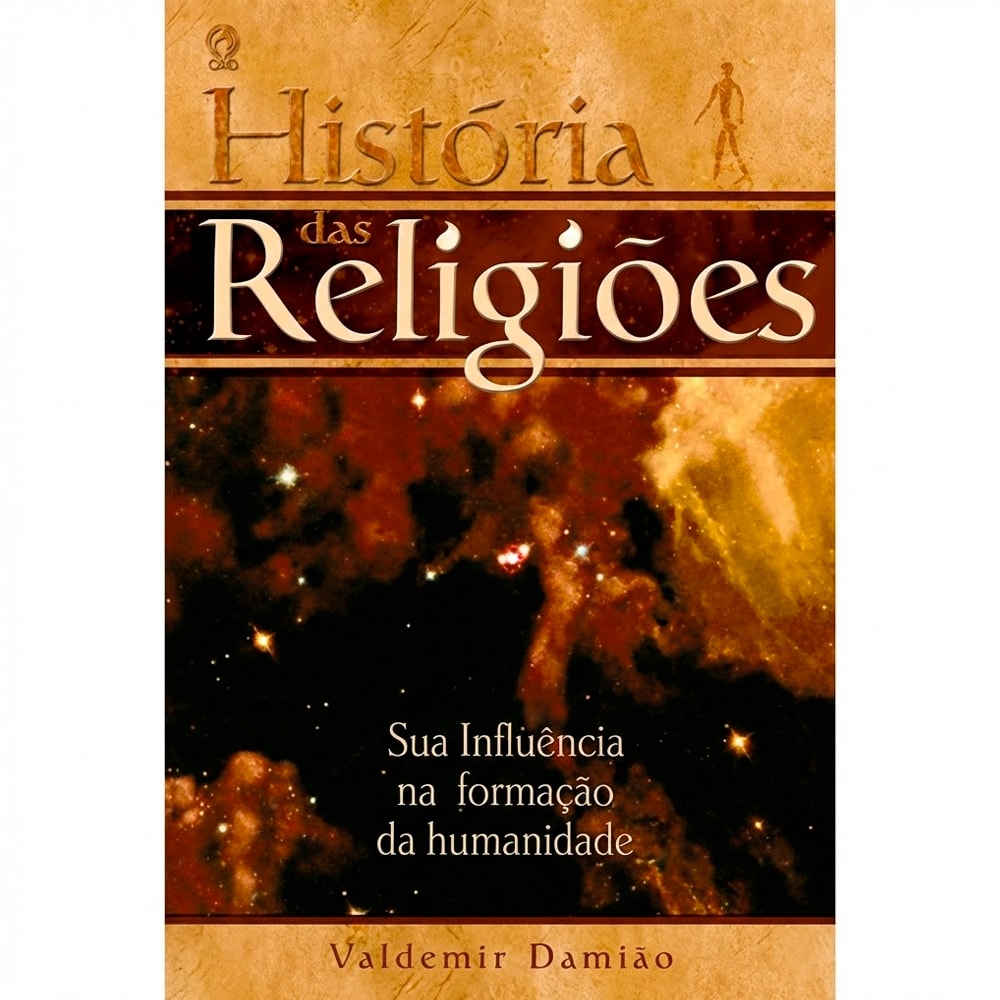 Livro "História das Religiões" de Valdemir Damião, capa escura com céu estrelado e figura humana. — Plenitude