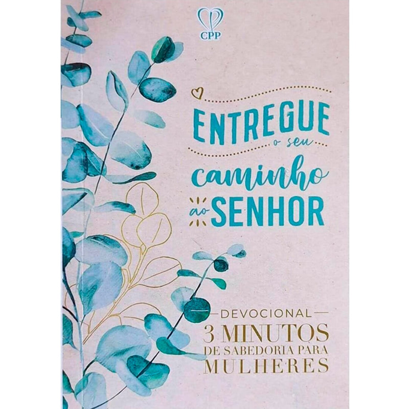 Livro "Devocional 3 Minutos de Sabedoria P/ Mulheres", capa minimalista com folhas azuis. — Plenitude