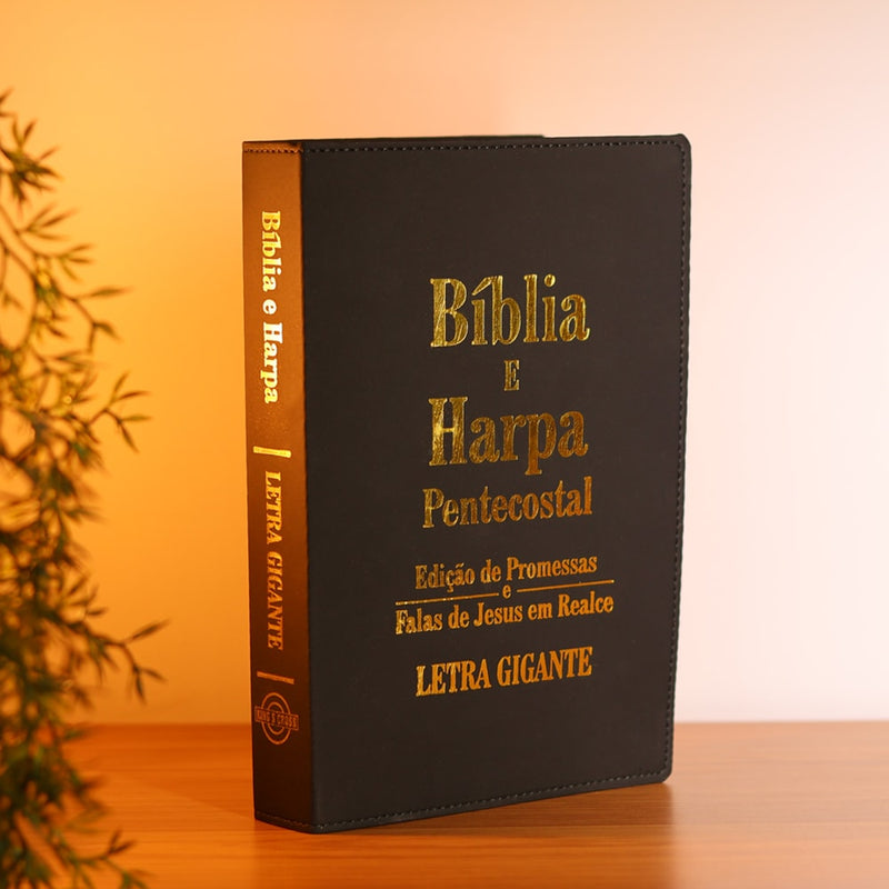 Bíblia e Harpa | ARC | Letra Gigante | Edição de Promessas | Capa Luxo Preta | Com Índice