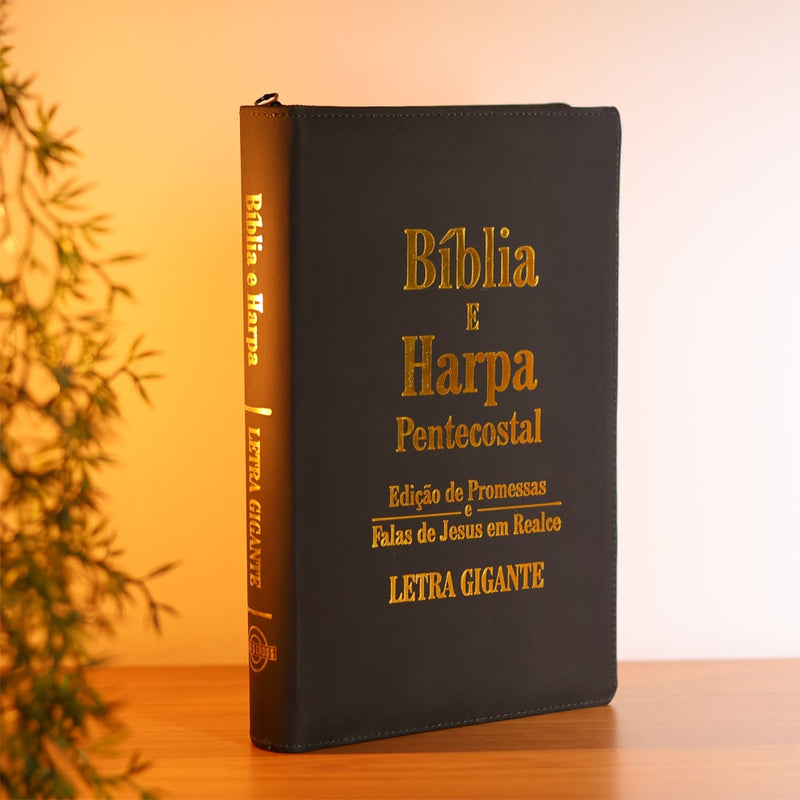 Bíblia e Harpa | ARC | Letra Gigante | Edição de Promessas | Capa Luxo Preta | Com Índice e Zíper