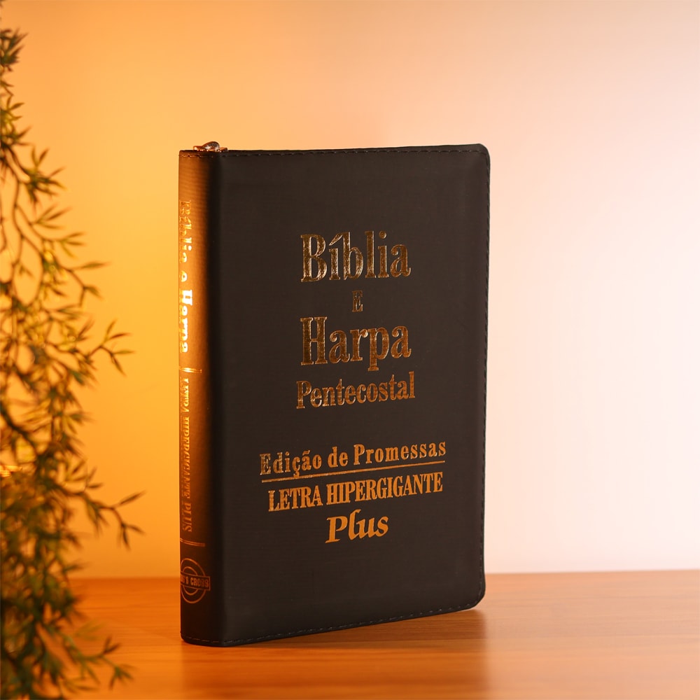 Bíblia e Harpa Preta  | ARC | Letra Hipergigante Plus | Edição de Promessas | Com Índice e Zíper