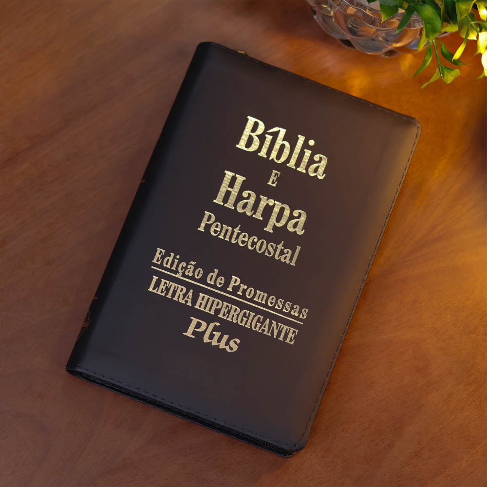 Bíblia e Harpa Preta  | ARC | Letra Hipergigante Plus | Edição de Promessas | Com Índice e Zíper