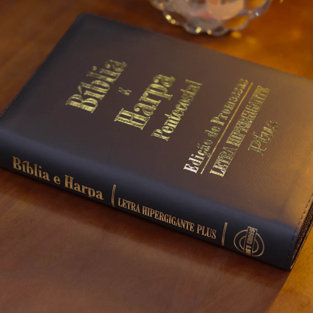 Bíblia e Harpa Preta  | ARC | Letra Hipergigante Plus | Edição de Promessas | Com Índice e Zíper