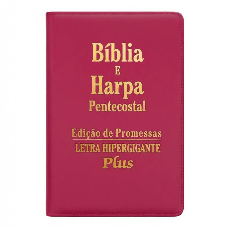 Bíblia e Harpa Pink  | ARC | Letra Hipergigante Plus | Edição de Promessas | Com Índice e Zíper