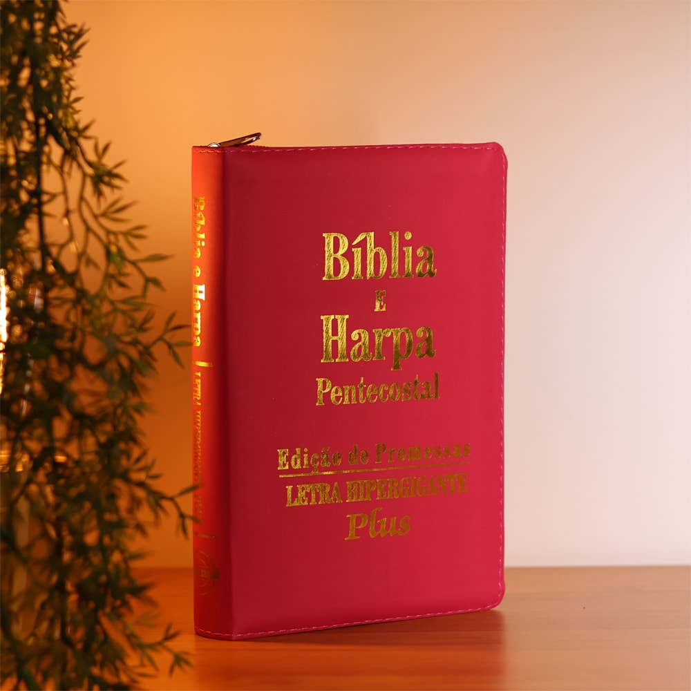 Bíblia e Harpa Pink  | ARC | Letra Hipergigante Plus | Edição de Promessas | Com Índice e Zíper