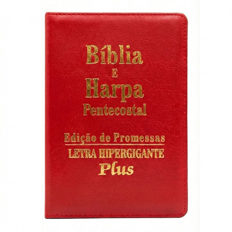 Bíblia e Harpa Vermelha  | ARC | Letra Hipergigante Plus | Edição de Promessas | Com Índice e Zíper