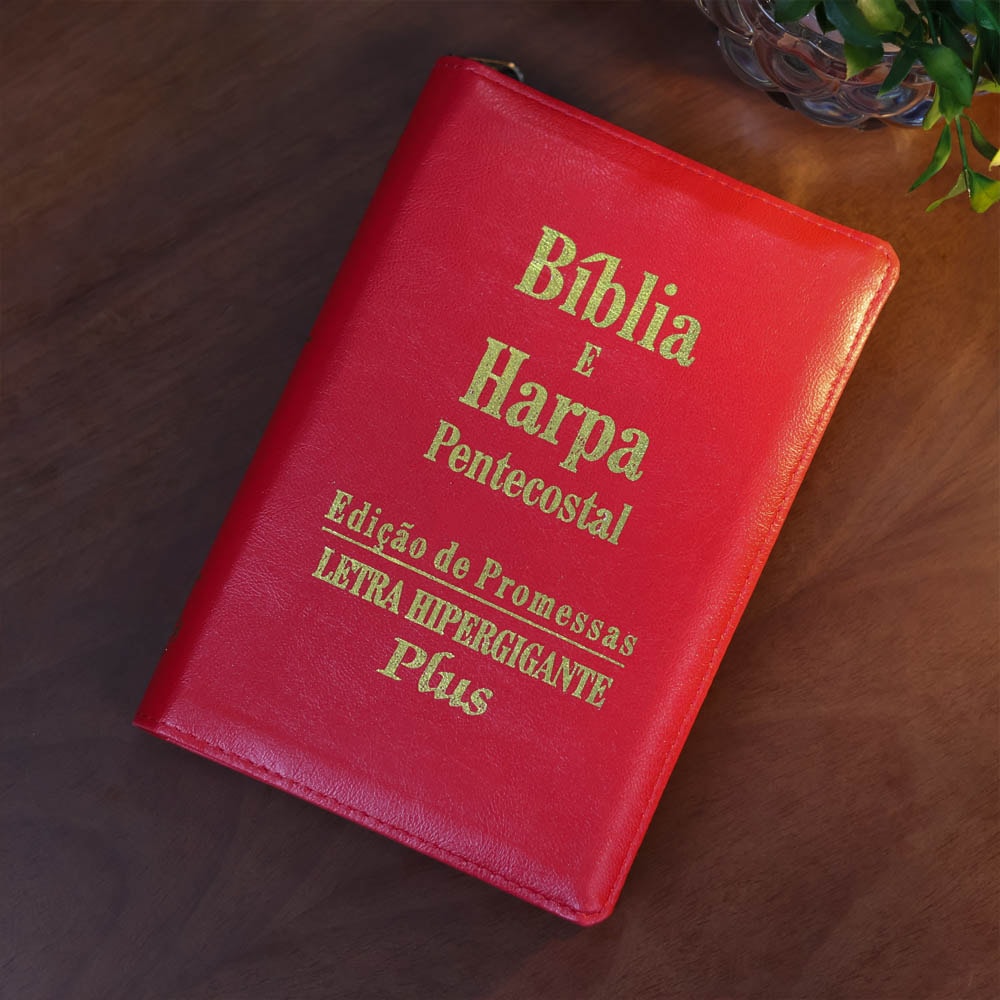Bíblia e Harpa Vermelha  | ARC | Letra Hipergigante Plus | Edição de Promessas | Com Índice e Zíper