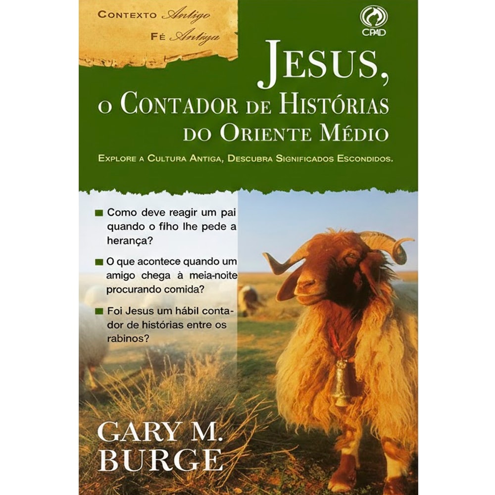 Capa do livro Jesus, o Contador de Histórias do Oriente Médio, de Gary M. Burge. Capa verde com carneiro. — Plenitude