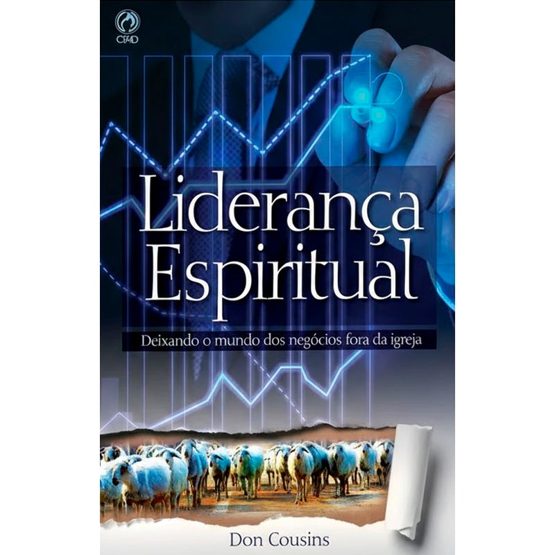 Livro Liderança Espiritual de Don Cousins. Capa azul com gráfico e ovelhas. — Plenitude