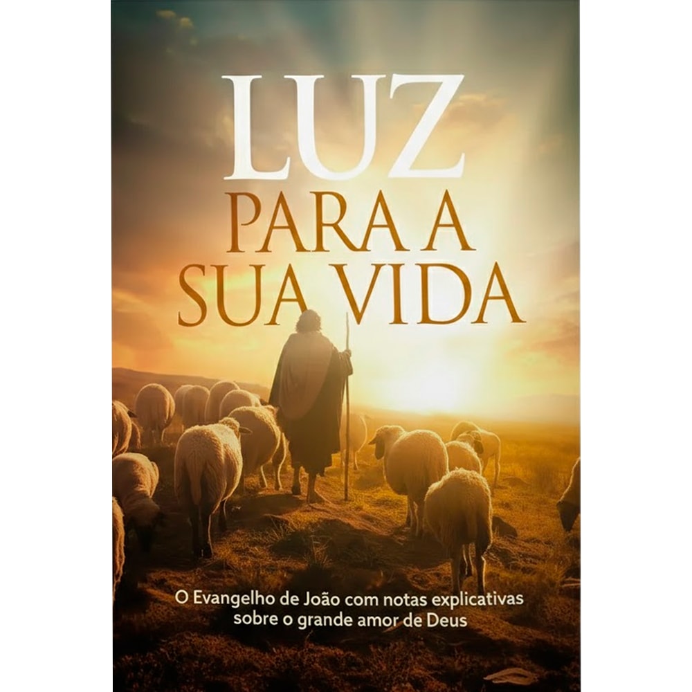 Livro Luz Para a Sua Vida. Capa com pastor e ovelhas ao pôr do sol. — Plenitude