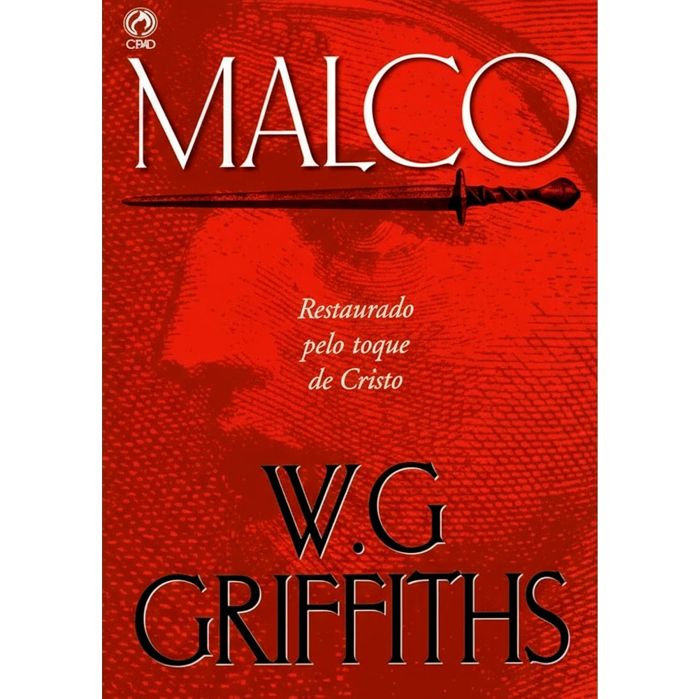 Livro Malco de W. G. Griffiths. Capa vermelha com espada e rosto. — Plenitude