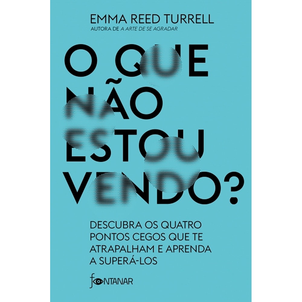 Livro O Que Não Estou Vendo?, de Emma Reed Turrell, capa azul com letras pretas e pontilhadas. — Plenitude