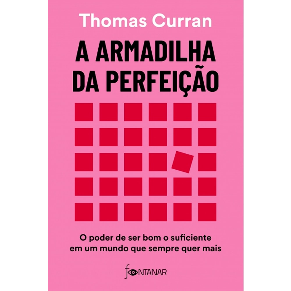 Livro A Armadilha da Perfeição, capa rosa com quadrados vermelhos e um branco. — Plenitude