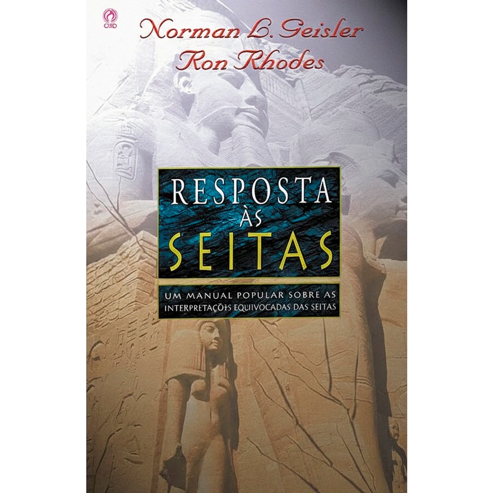 Livro Resposta às Seitas, capa bege com estátuas egípcias e título em azul e amarelo. — Plenitude