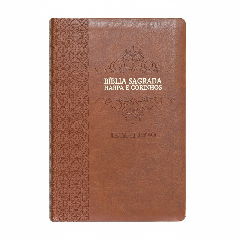 Bíblia Sagrada, Letra Jumbo, Harpa e Corinhos, capa caramelo em PU luxo com arabescos. — Plenitude