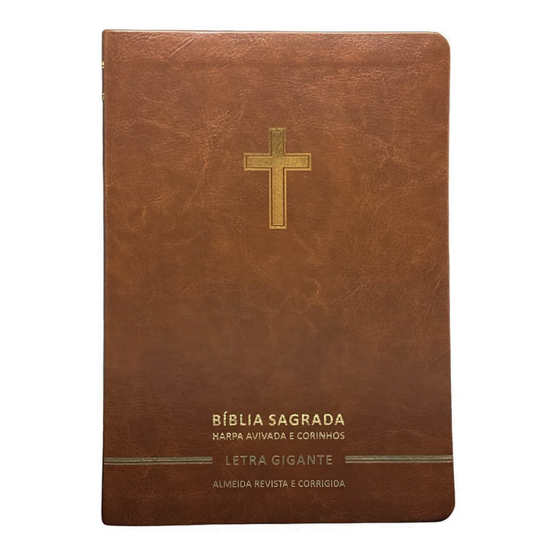 Bíblia Sagrada | Letra Gigante | ARC | Harpa Avivada e Corinhos | Capa Premium Luxo Cruz Marrom