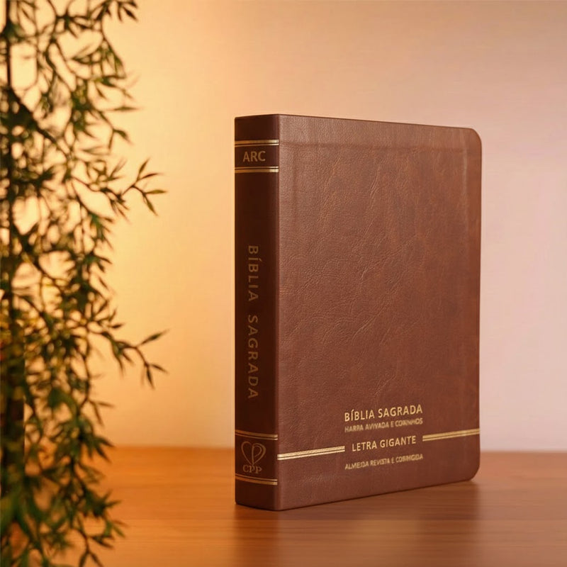 Bíblia Sagrada | Letra Gigante | ARC | C/ Harpa e Corinhos | Capa Premium Luxo Minimalista Marrom
