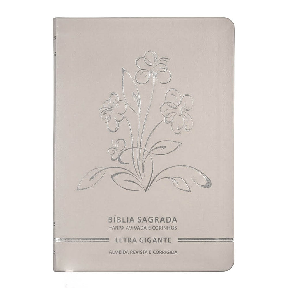 Bíblia Sagrada | Letra Gigante | ARC | C/ Harpa e Corinhos | Capa Premium Luxo Flores Branca