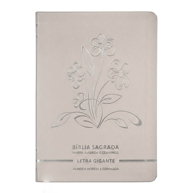 Bíblia Sagrada | Letra Gigante | ARC | C/ Harpa e Corinhos | Capa Premium Luxo Flores Branca