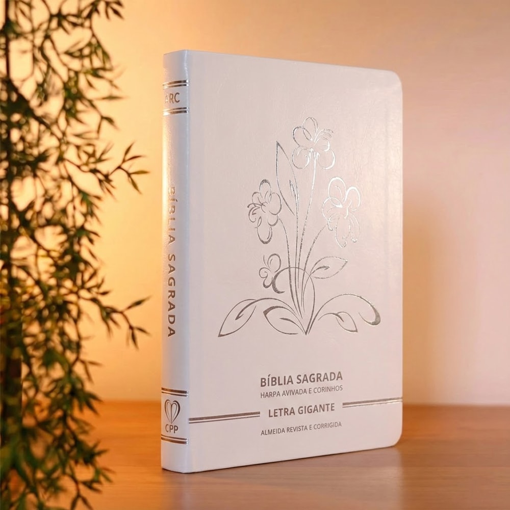 Bíblia Sagrada | Letra Gigante | ARC | C/ Harpa e Corinhos | Capa Premium Luxo Flores Branca