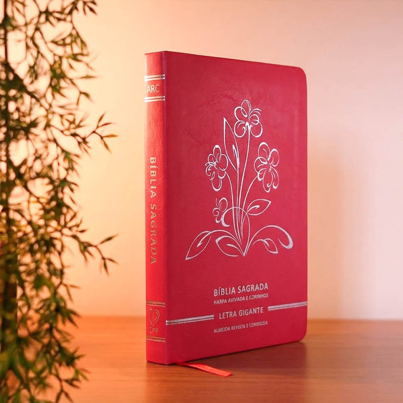 Bíblia Sagrada | Letra Gigante | ARC | C/ Harpa e Corinhos | Capa Premium Luxo Flores Pink