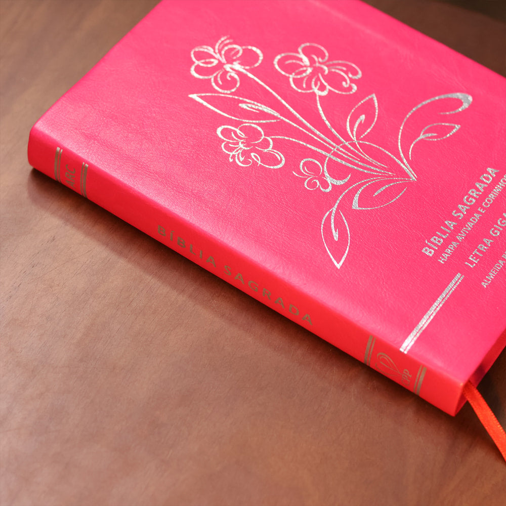 Bíblia Sagrada | Letra Gigante | ARC | C/ Harpa e Corinhos | Capa Premium Luxo Flores Pink