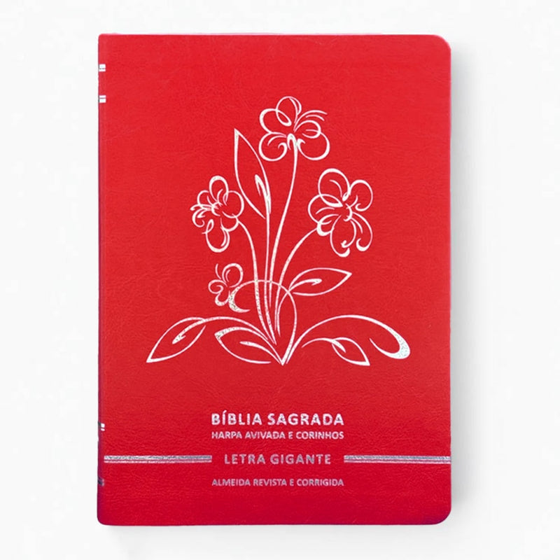 Bíblia Sagrada | Letra Gigante | ARC | C/ Harpa e Corinhos | Capa Premium Luxo Flores Vermelha
