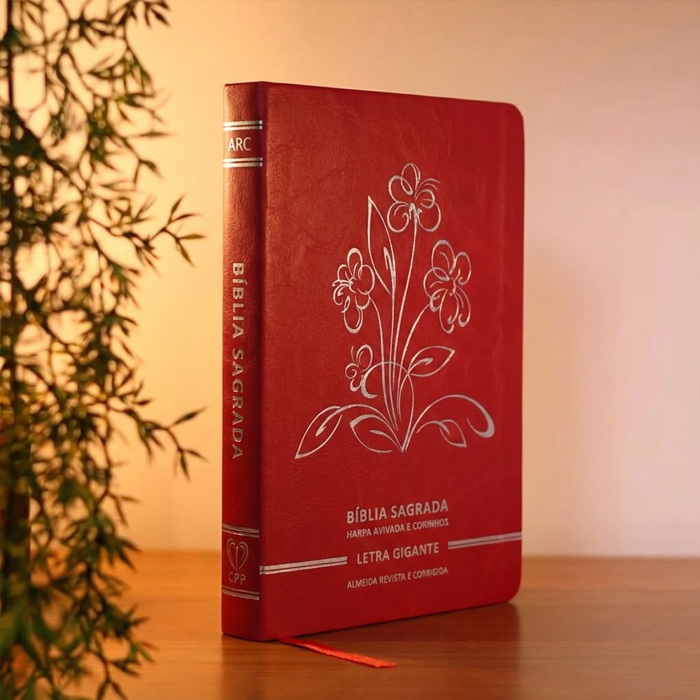 Bíblia Sagrada | Letra Gigante | ARC | C/ Harpa e Corinhos | Capa Premium Luxo Flores Vermelha