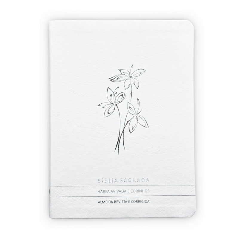 Bíblia Slim | Letra Normal | ARC | C/ Harpa e Corinhos | Capa Premium Luxo Flores Branca
