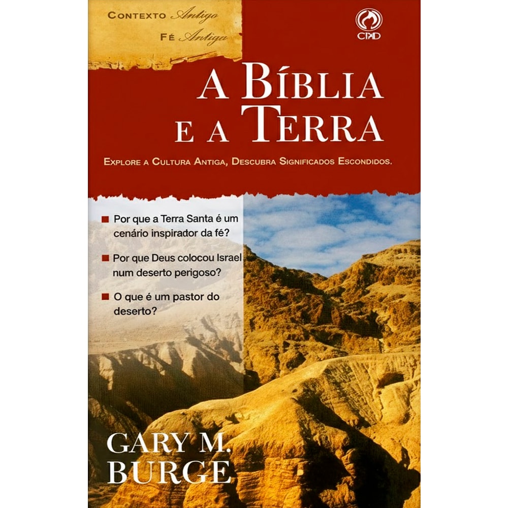 Livro A Bíblia e a Terra, capa vermelha e marrom com paisagem desértica e perguntas. — Plenitude