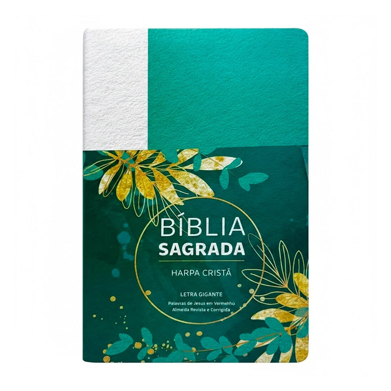 Bíblia Sagrada | ARC | Letra Gigante | Harpa Cristã | Capa Luxo Floral Verde e Branco