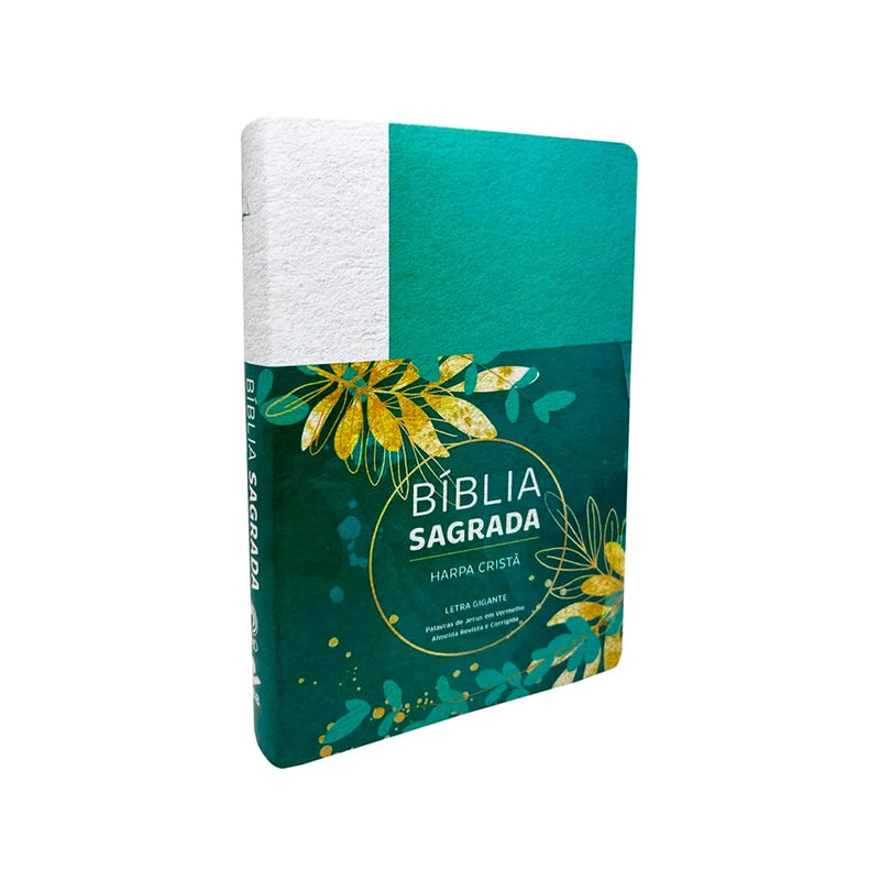 Bíblia Sagrada | ARC | Letra Gigante | Harpa Cristã | Capa Luxo Floral Verde e Branco