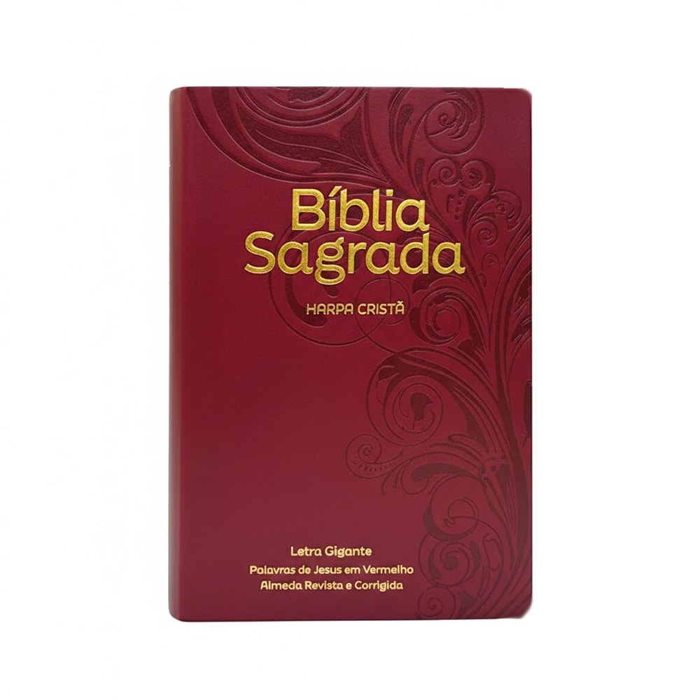 Bíblia Sagrada ARC, capa luxo floral vinho, letra gigante, Harpa Cristã, Palavras de Jesus em Vermelho — Plenitude.