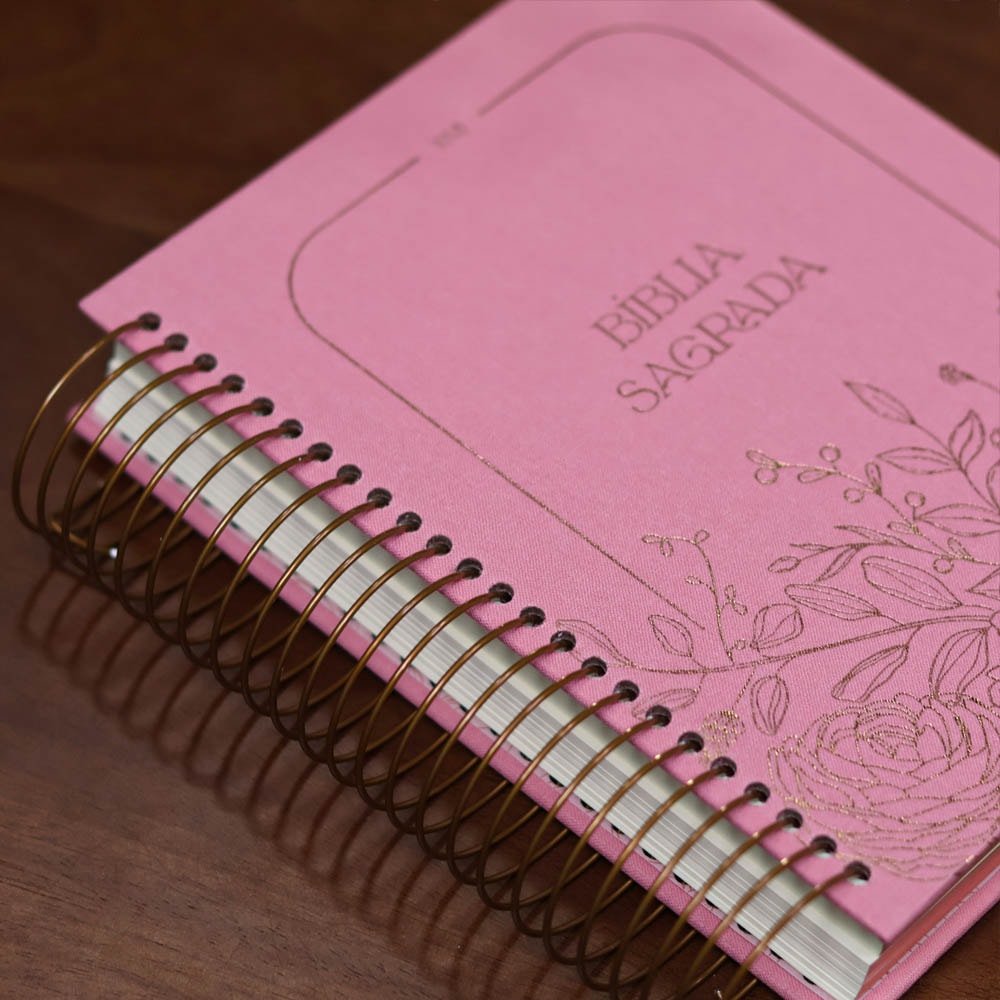 Bíblia Sagrada Espiral | NVI | Espaço Para Anotações | Capa Dura Rosa Floral