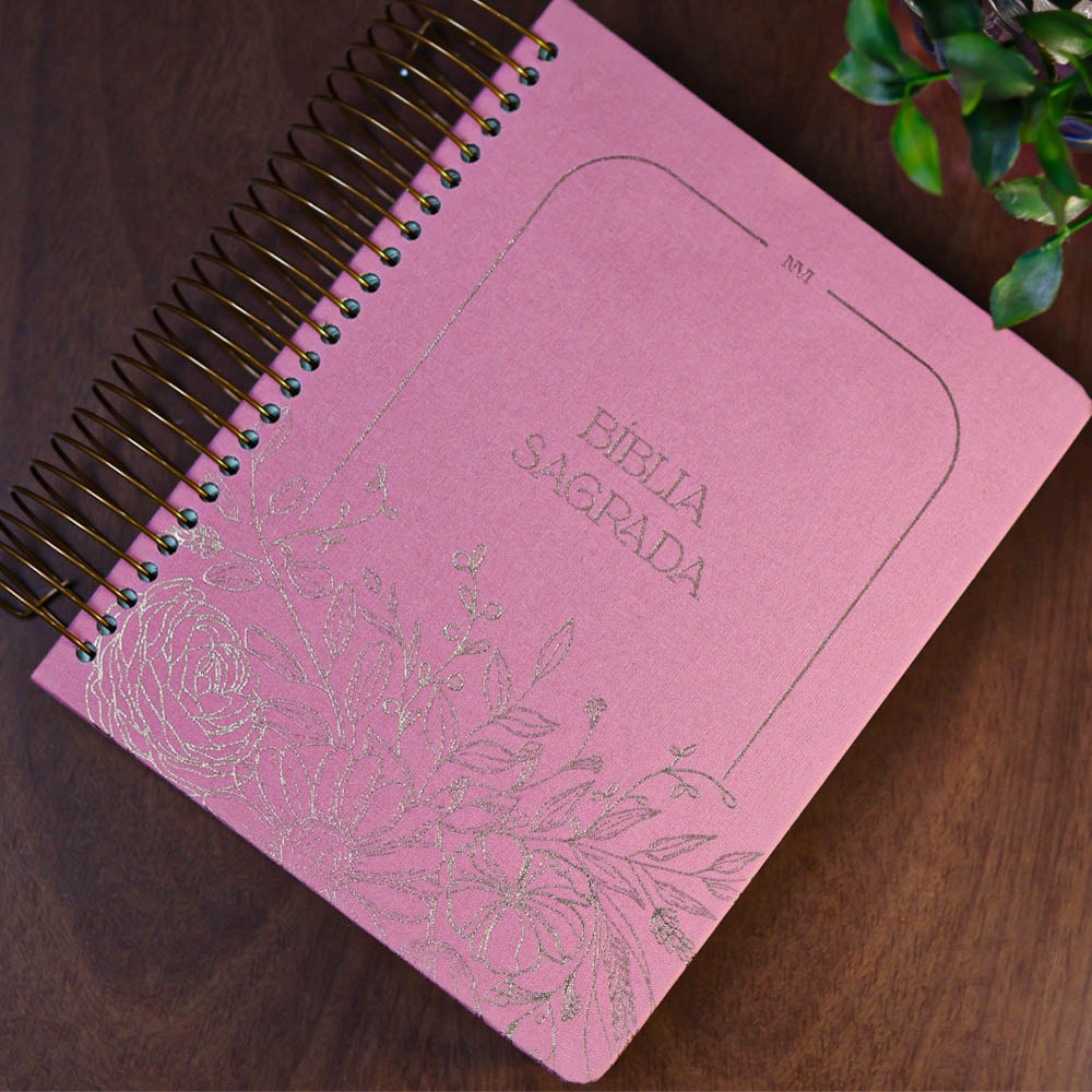Bíblia Sagrada Espiral | NVI | Espaço Para Anotações | Capa Dura Rosa Floral