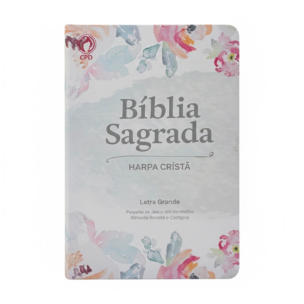Bíblia Sagrada ARC Letra Grande com Harpa Cristã, capa floral aquarela. — Plenitude