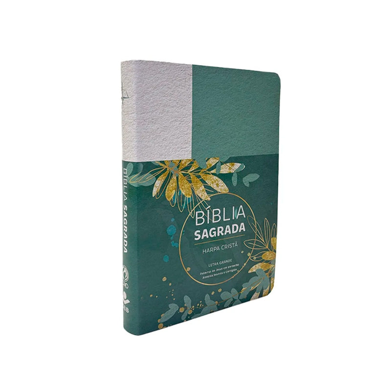 Bíblia Sagrada | ARC | Letra Grande | Harpa Cristã | Capa Luxo Floral Verde e Branco