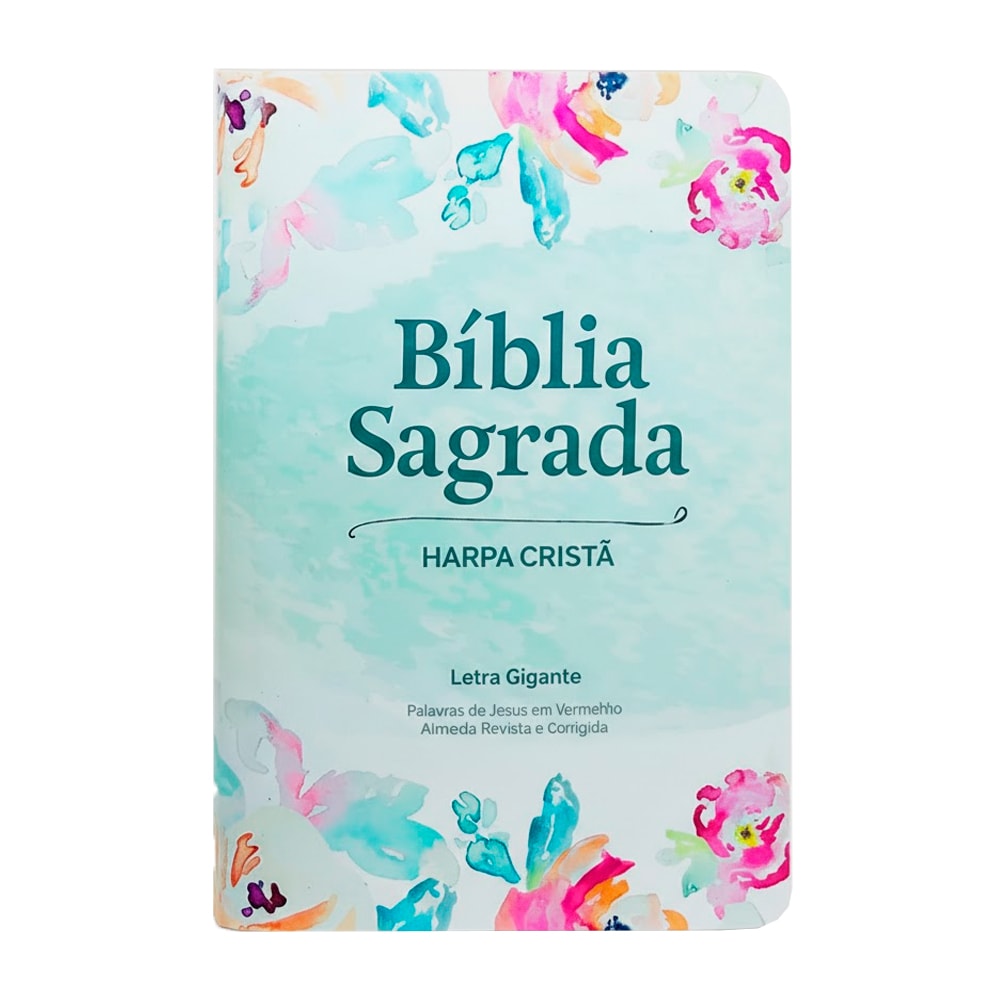 Bíblia Sagrada ARC, letra gigante, com Harpa Cristã, capa semiflexível floral aquarela. — Plenitude